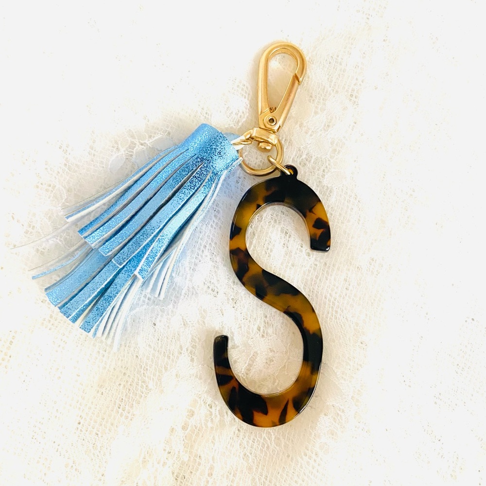 Authentic Anthropologie Letter S key chain Faux leather tassel NWOT